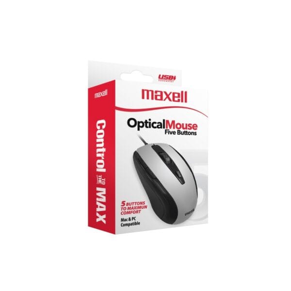 MOUSE MAXELL MOWR-105 OPTICAL 5 BUTTON SILVER 348419