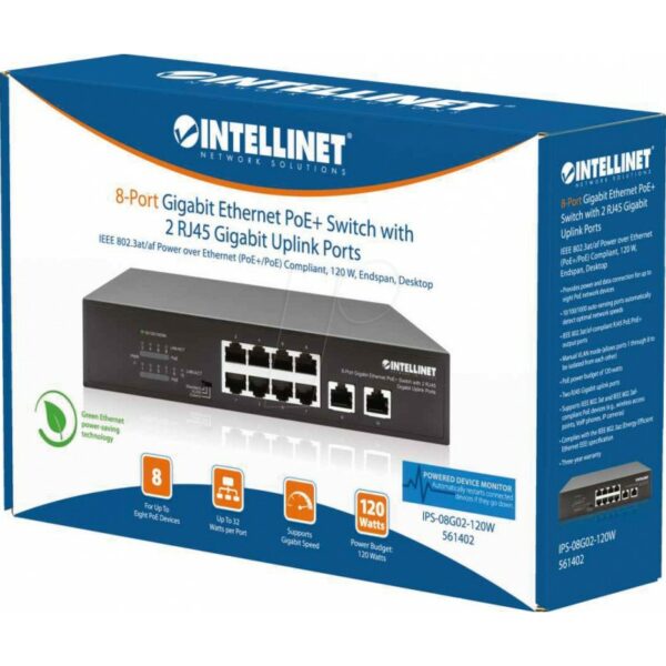 SWITCH 8 INTELLINET ETHERNET POE+ 2XRJ45