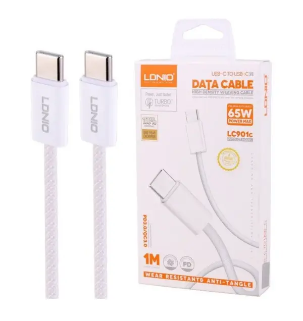 LDNIO LC901C 65W Tipo-c para Tipo-c para Iphone 15series Cabo de carregamento rápido